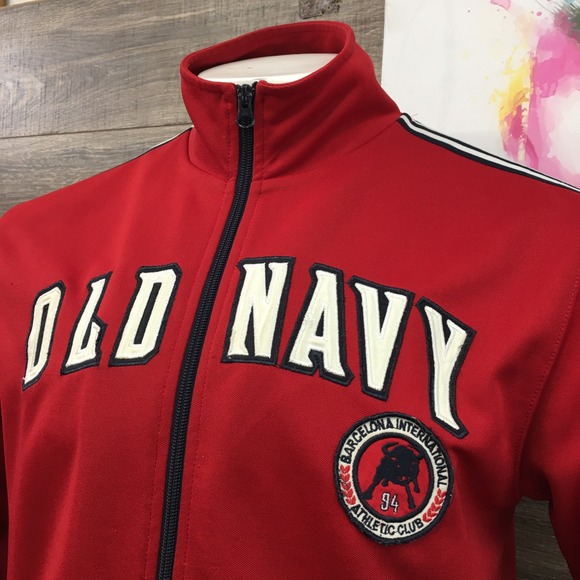 Vintage Old Navy Y2K Red Track Jacket Barcelona Athletic Club Mens Size L Zip Up - Picture 2 of 7